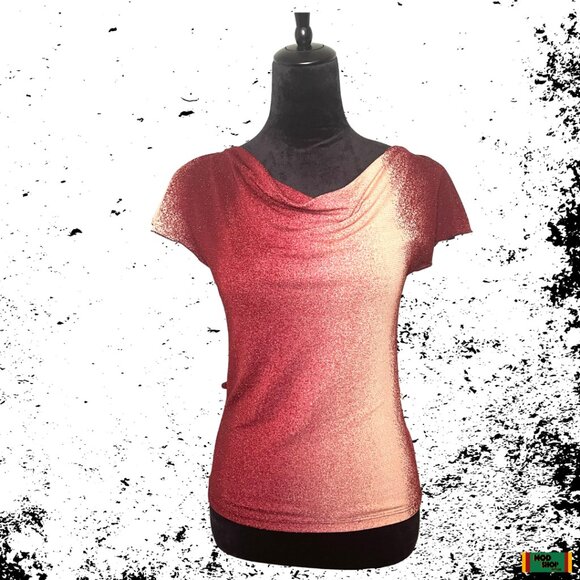 Vintage Toomi Y2K Drape Cowel Neck Top w/ Keyhole Flutter Sleeves Gradient 2000s - Picture 1 of 12